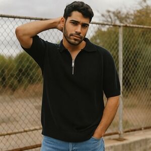 Diesel‎ Knit Polo Shirt Mens Medium Black 1/4 Zip Sweater Top